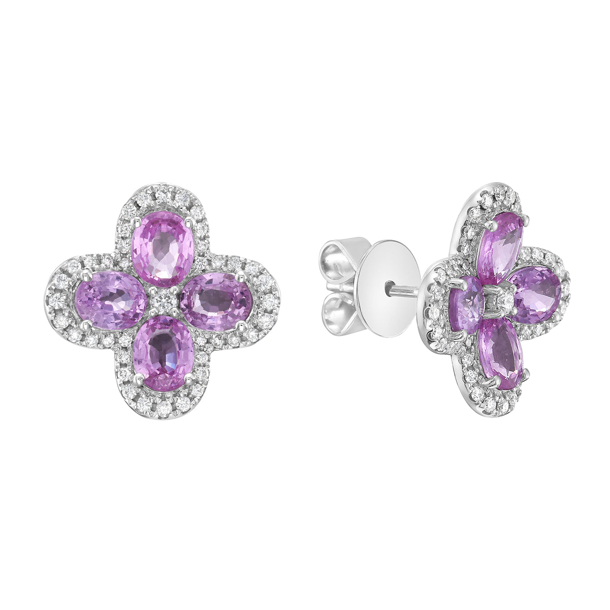 18K White Gold Pink Sapphire Earrings, 3.6ct