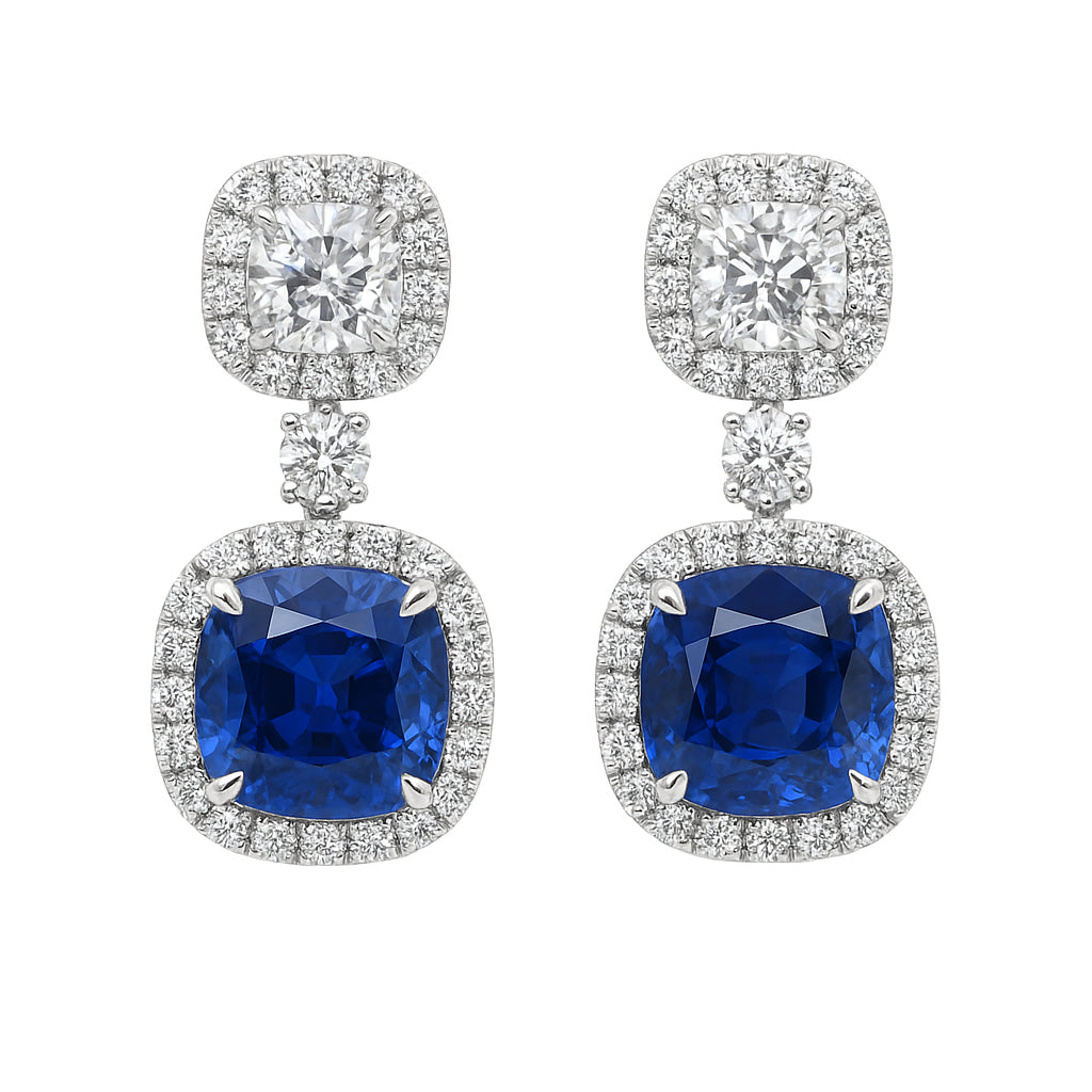 Handmade 18K White Gold Blue Sapphire Earrings, 4.03ct