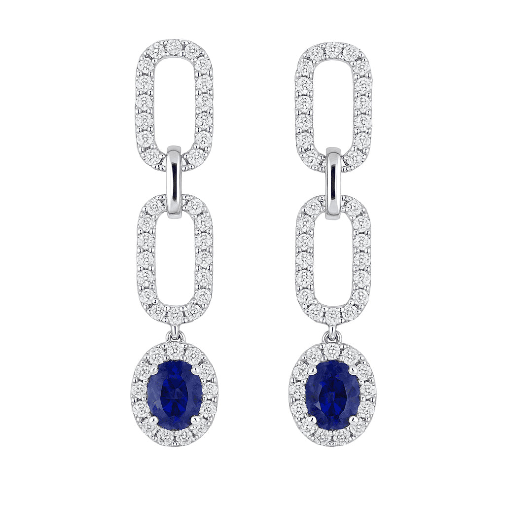Handmade 18K White Gold Blue Sapphire Earrings, 2.82ct