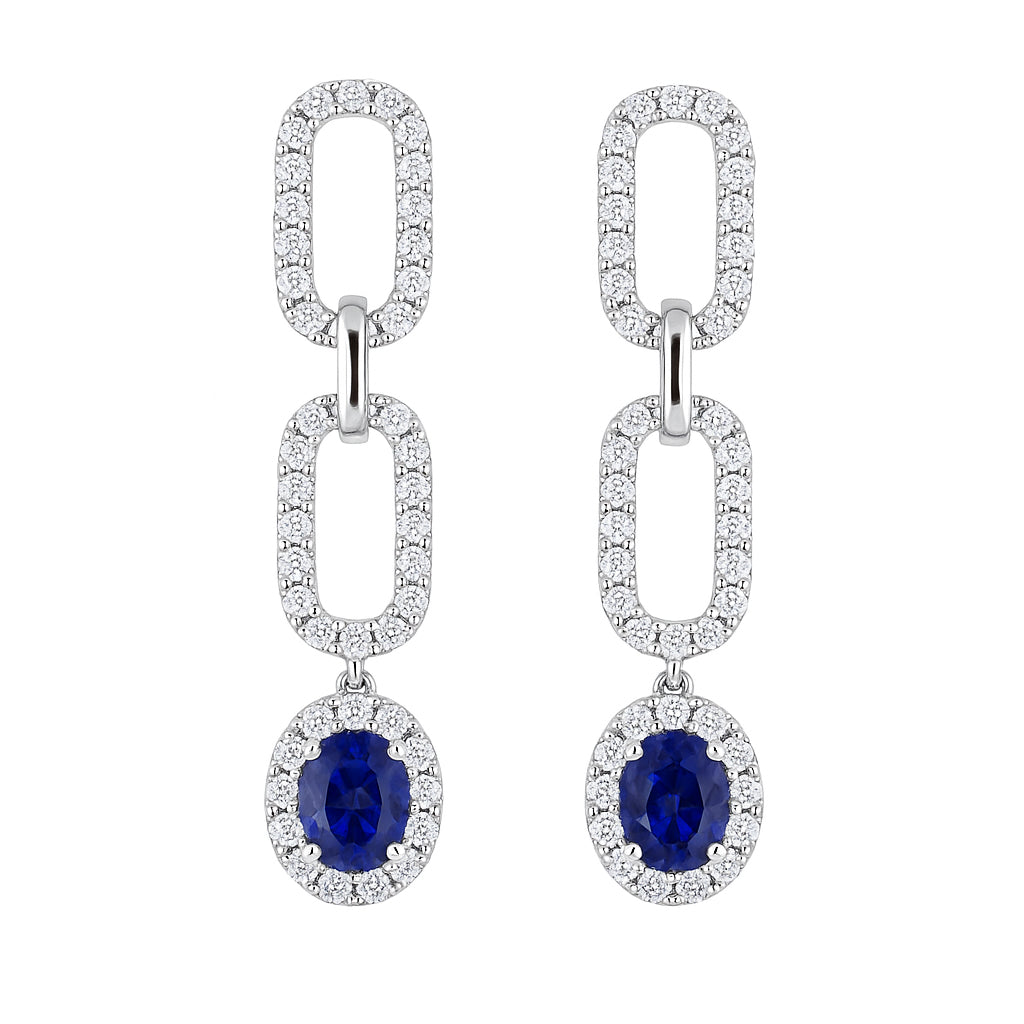 Handmade 18K White Gold Blue Sapphire Earrings, 2.82ct