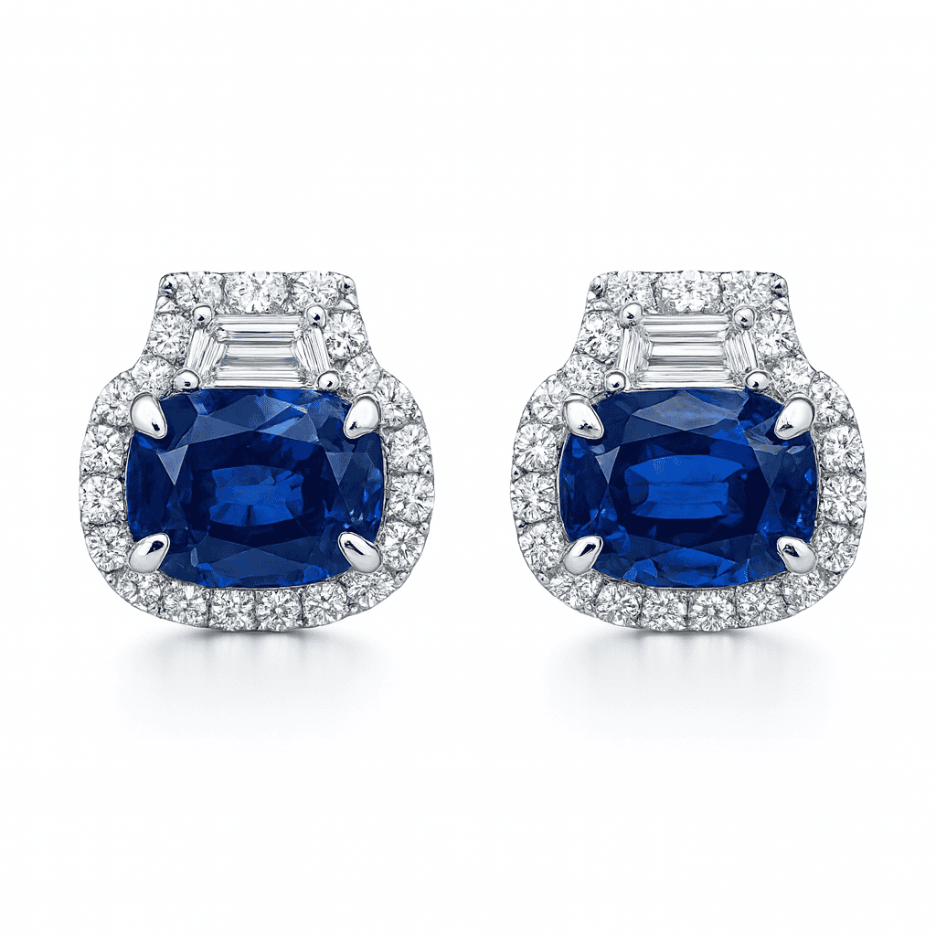 Handmade 18K White Gold Blue Sapphire Earrings, 2.13ct