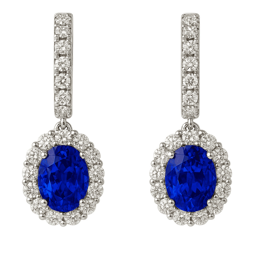 Handmade 18K White Gold Blue Sapphire Earrings, 2.44ct
