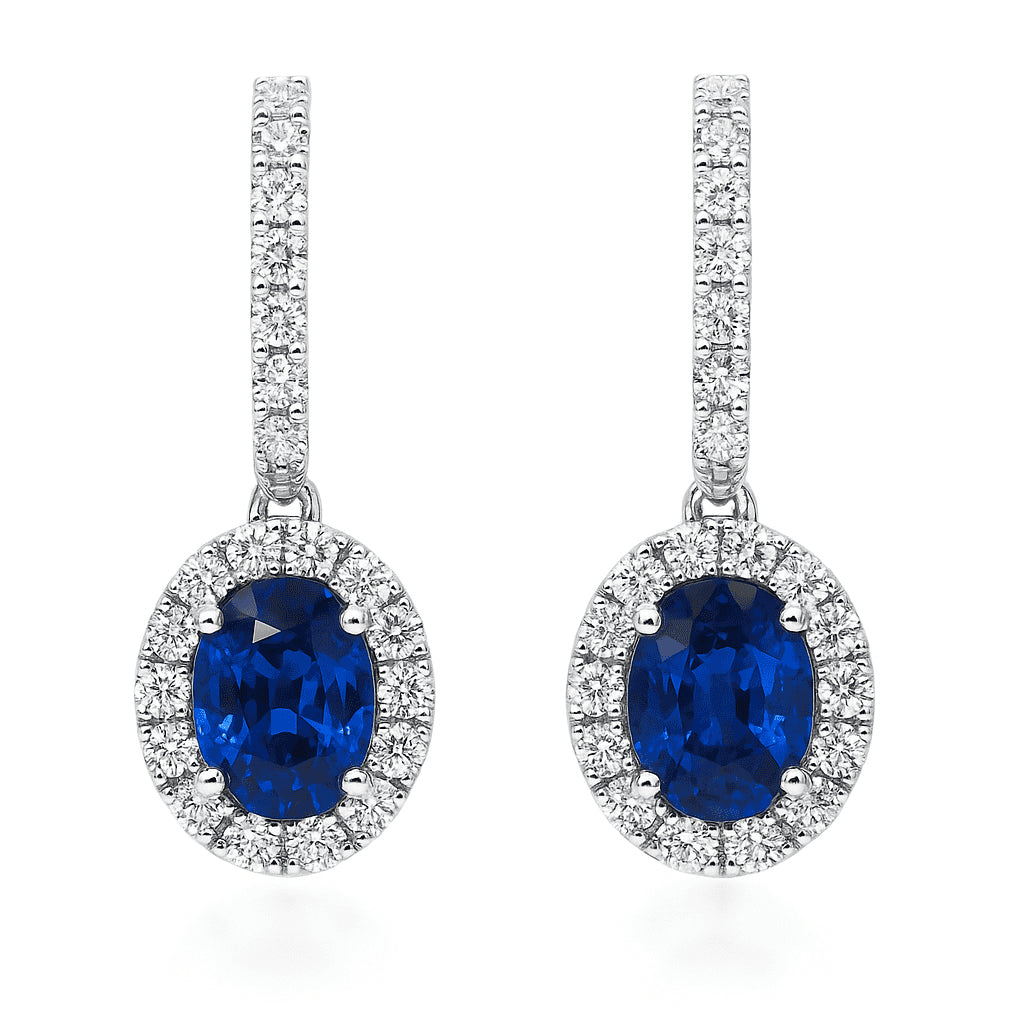 Handmade 18K White Gold Blue Sapphire Earrings, 3.3ct
