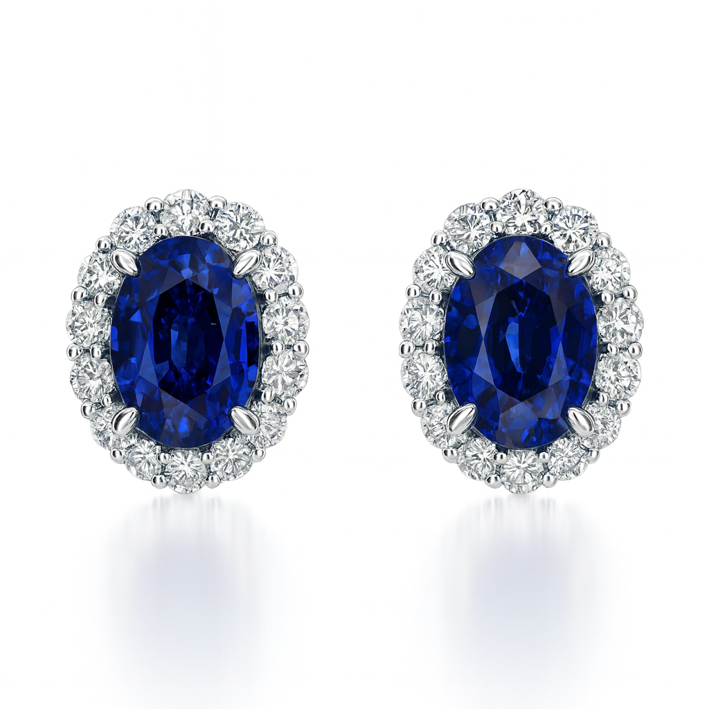 Handmade 18K White Gold Blue Sapphire Earrings, 3.45ct