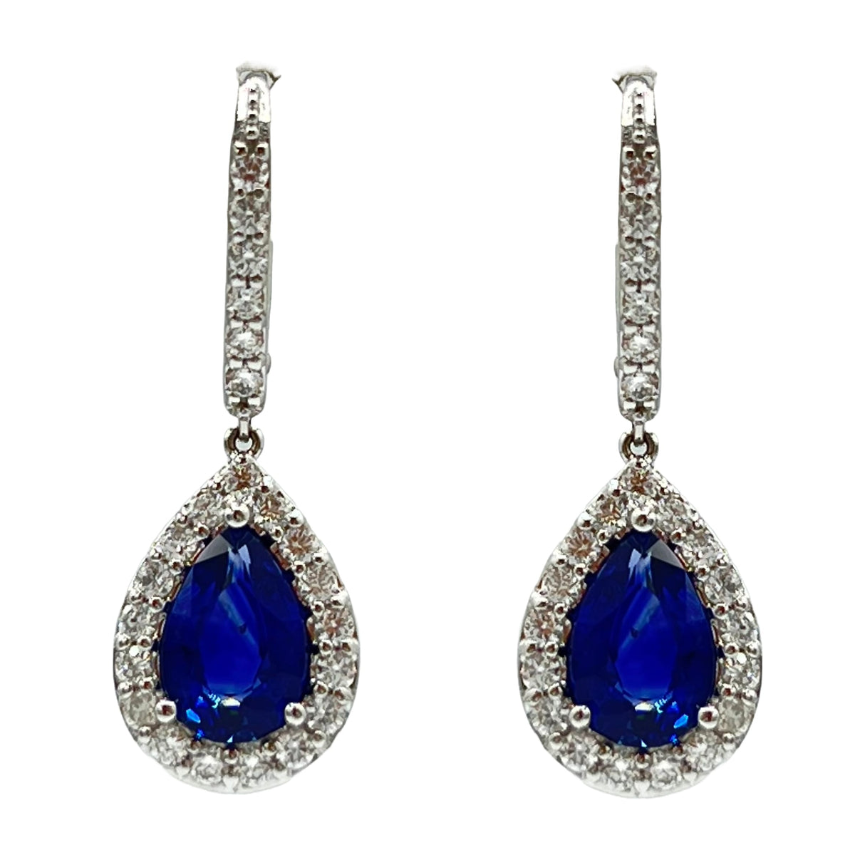 Handmade 18K White Gold Blue Sapphire Earrings, 2.95ct