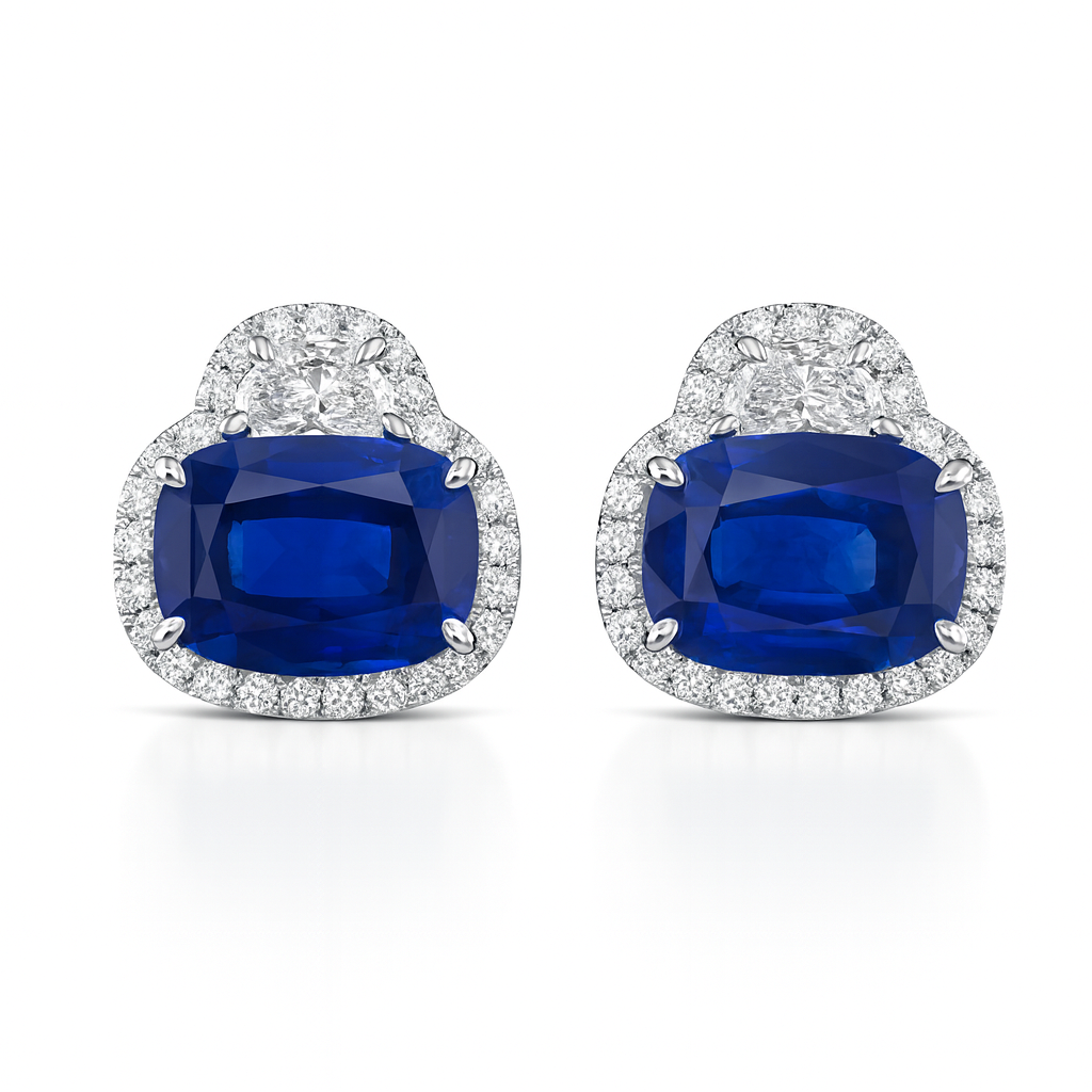 Handmade 18K White Gold Blue Sapphire Earrings, 3.34ct