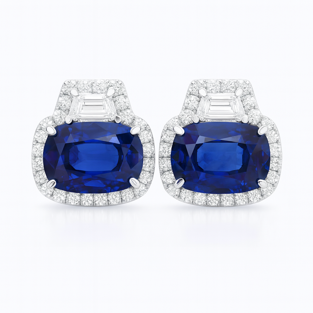 Handmade 18K White Gold Blue Sapphire Earrings, 2.89ct