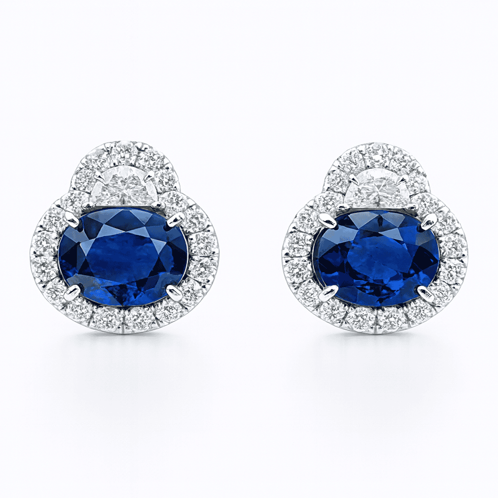 Handmade 18K White Gold Blue Sapphire Earrings, 3.28ct