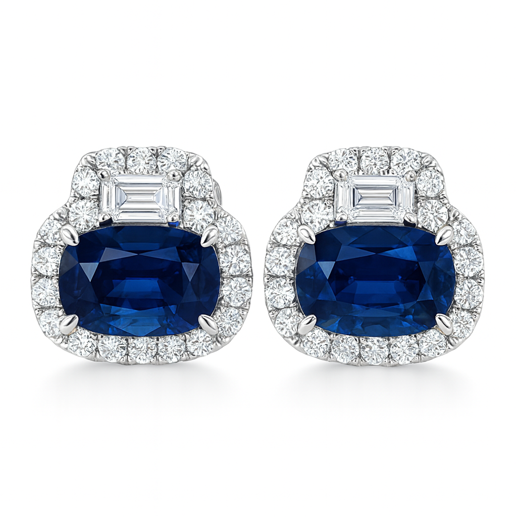 Handmade 18K White Gold Blue Sapphire Earrings, 2.56ct