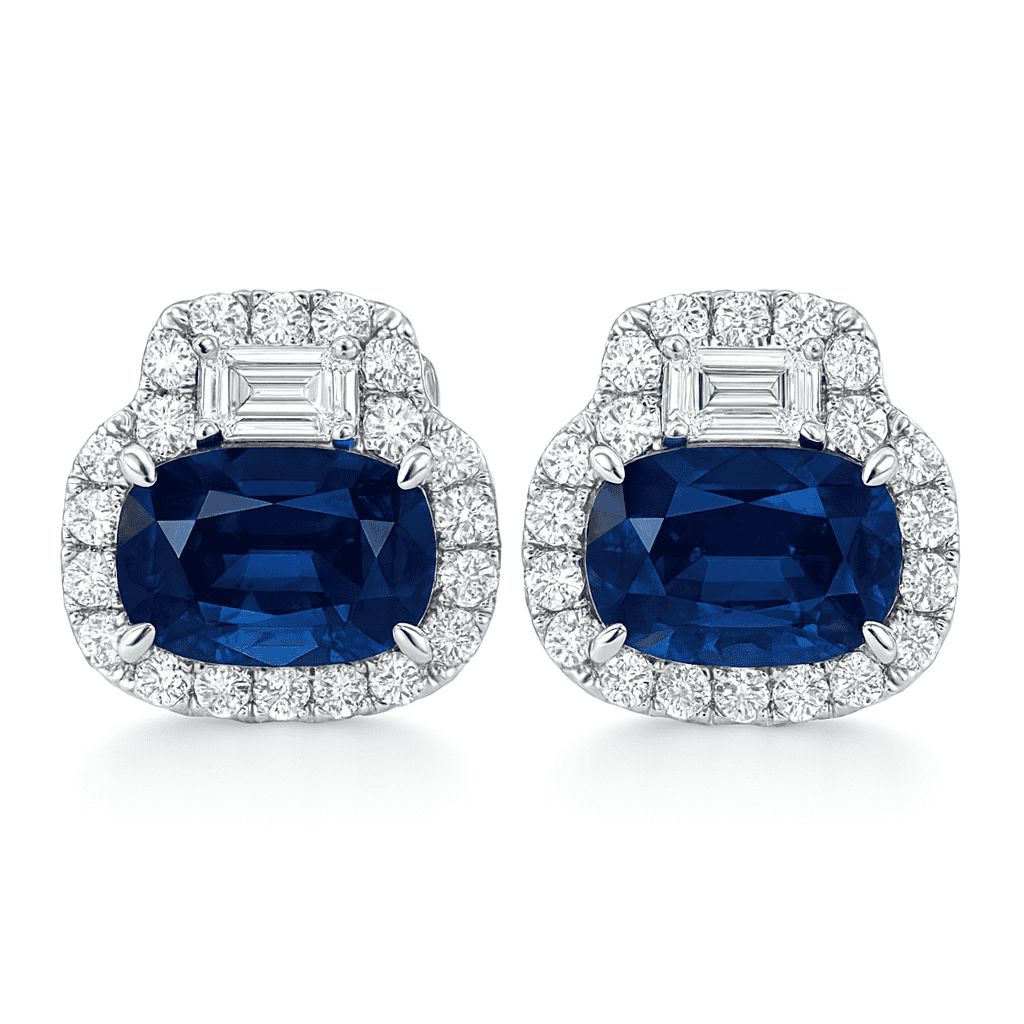 Handmade 18K White Gold Blue Sapphire Earrings, 2.56ct
