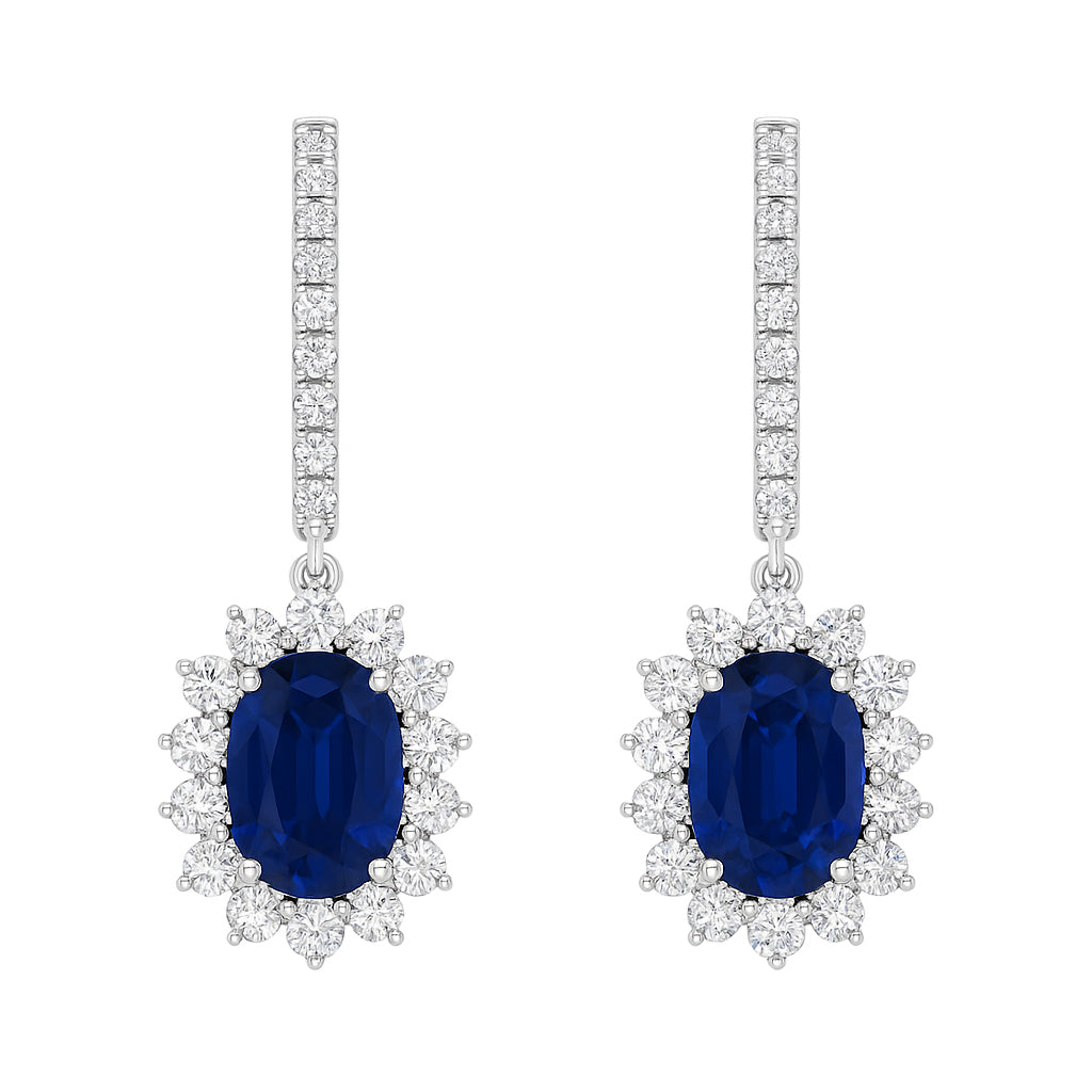 Handmade 18K White Gold Blue Sapphire Earrings, 2.56ct