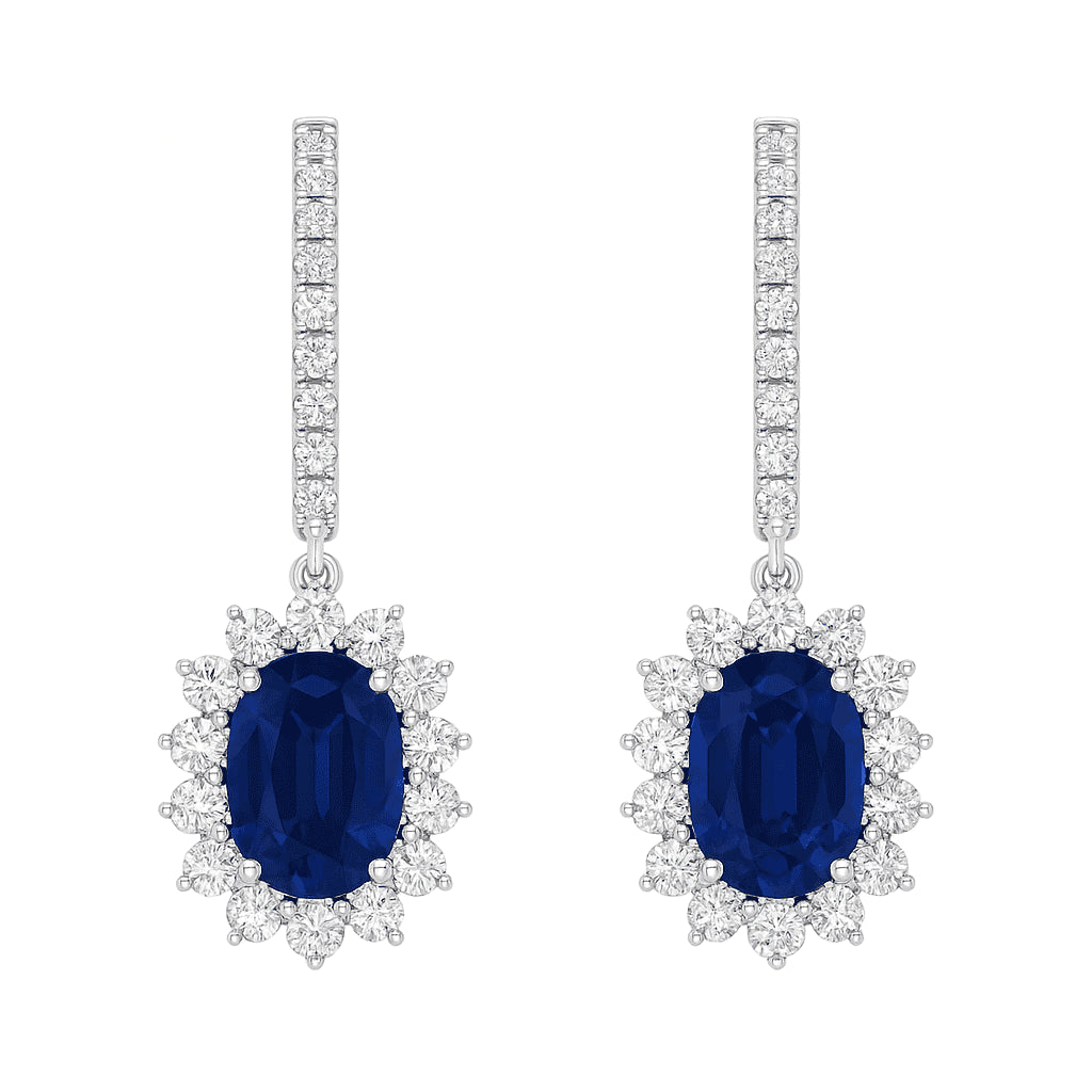 Handmade 18K White Gold Blue Sapphire Earrings, 2.56ct