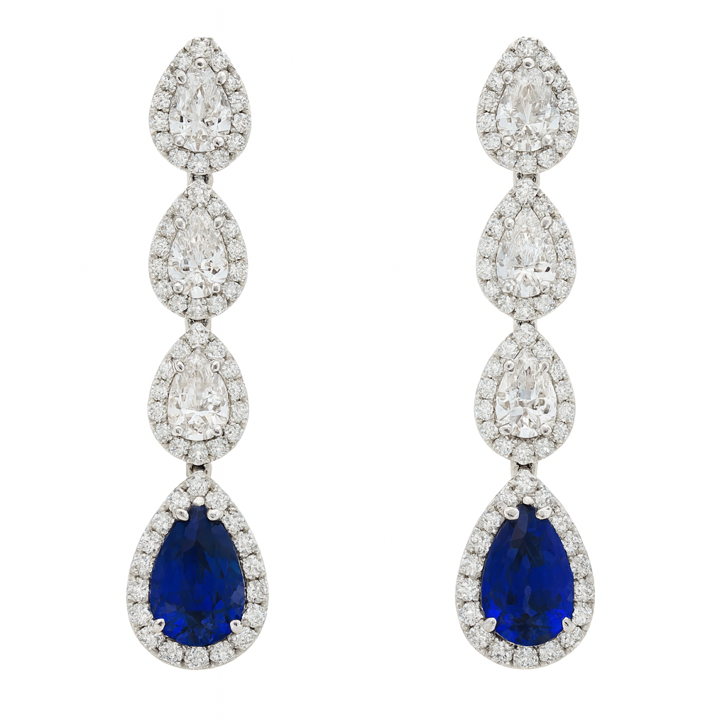 Handmade 18K White Gold Blue Sapphire Earrings, 2.38ct