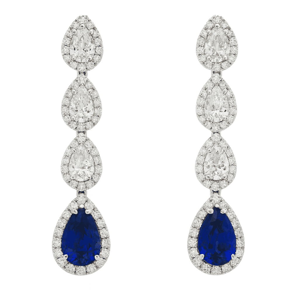 Handmade 18K White Gold Blue Sapphire Earrings, 2.38ct