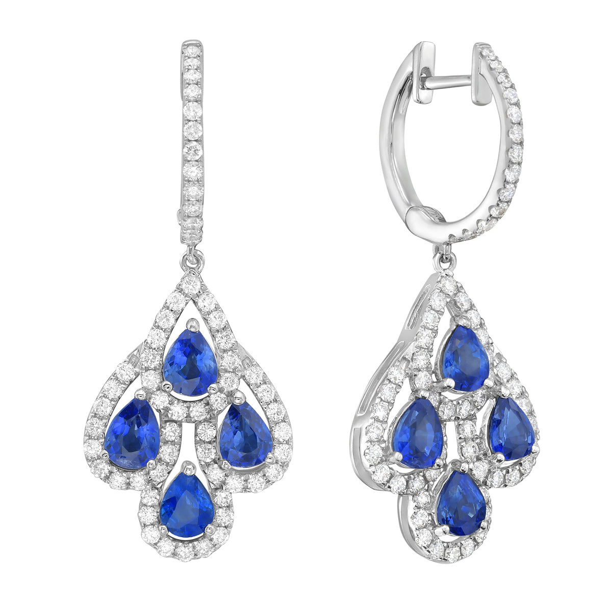 18K White Gold Blue Sapphire Earrings, 3.31ct