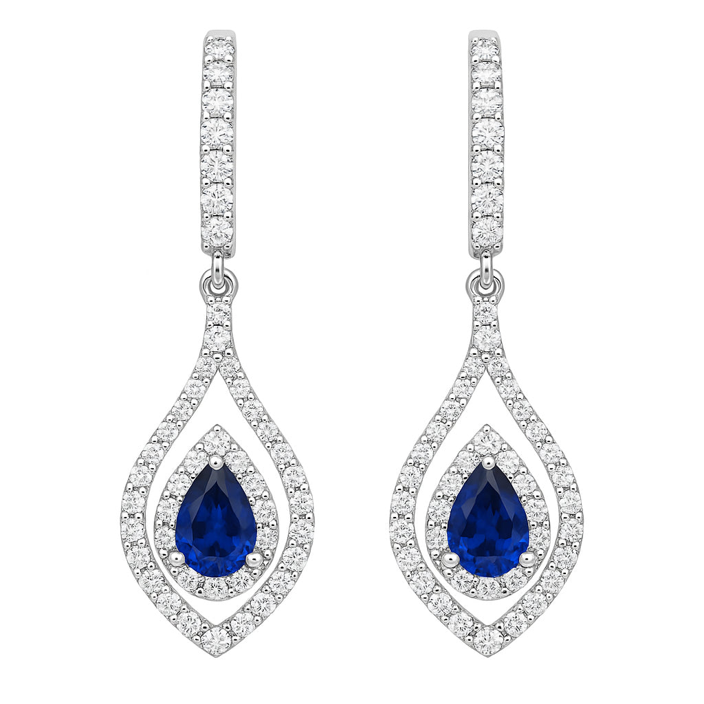 Handmade 18K White Gold Blue Sapphire Earrings, 2.07ct
