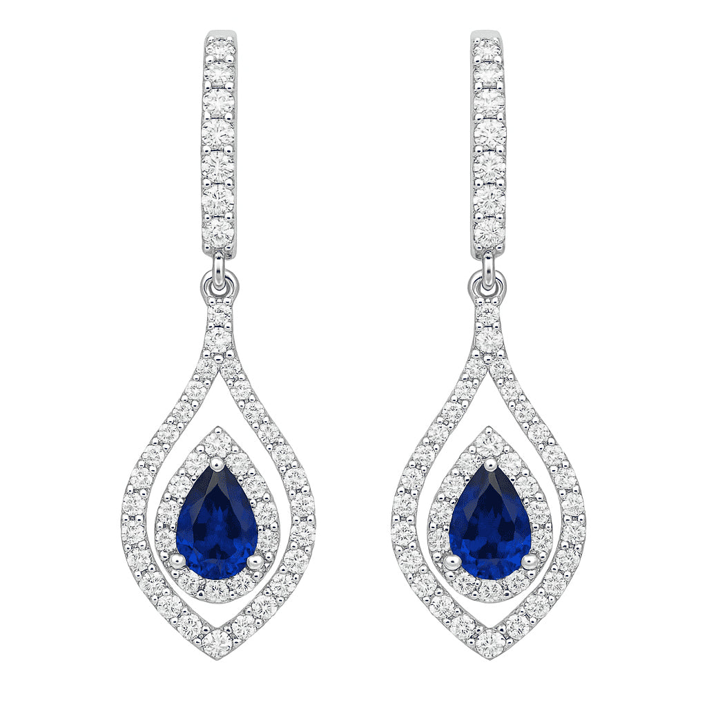 Handmade 18K White Gold Blue Sapphire Earrings, 2.07ct