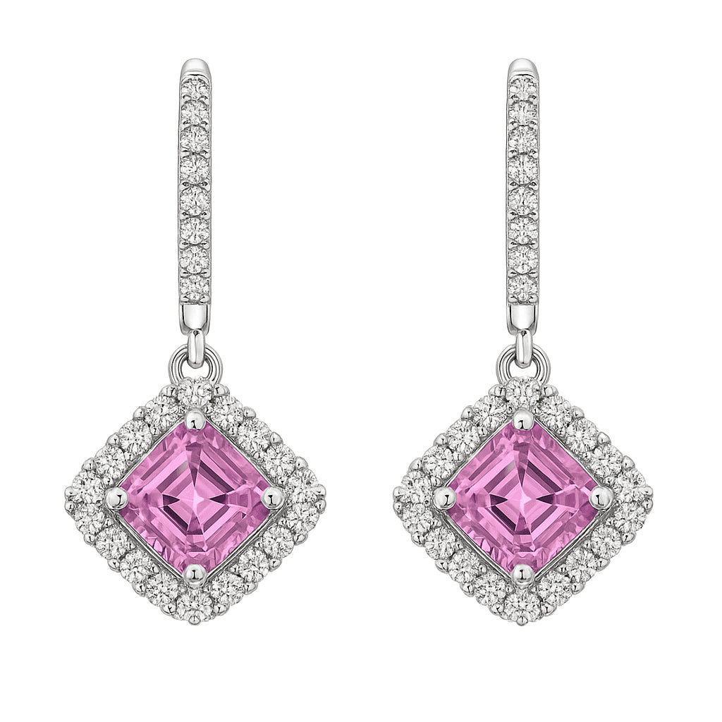 Handmade 18K White Gold Pink Sapphire Earrings, 1.89ct