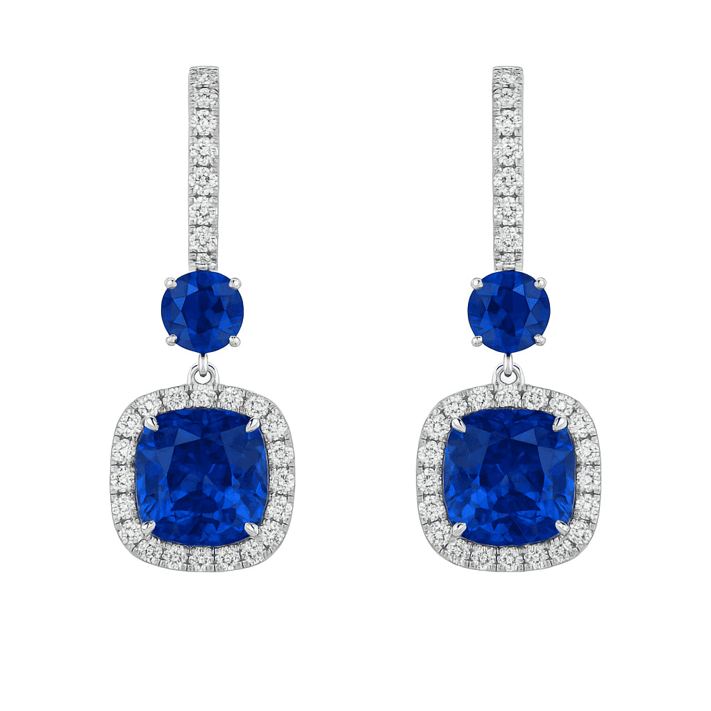 Handmade 18K White Gold Blue Sapphire Earrings, 5.64ct