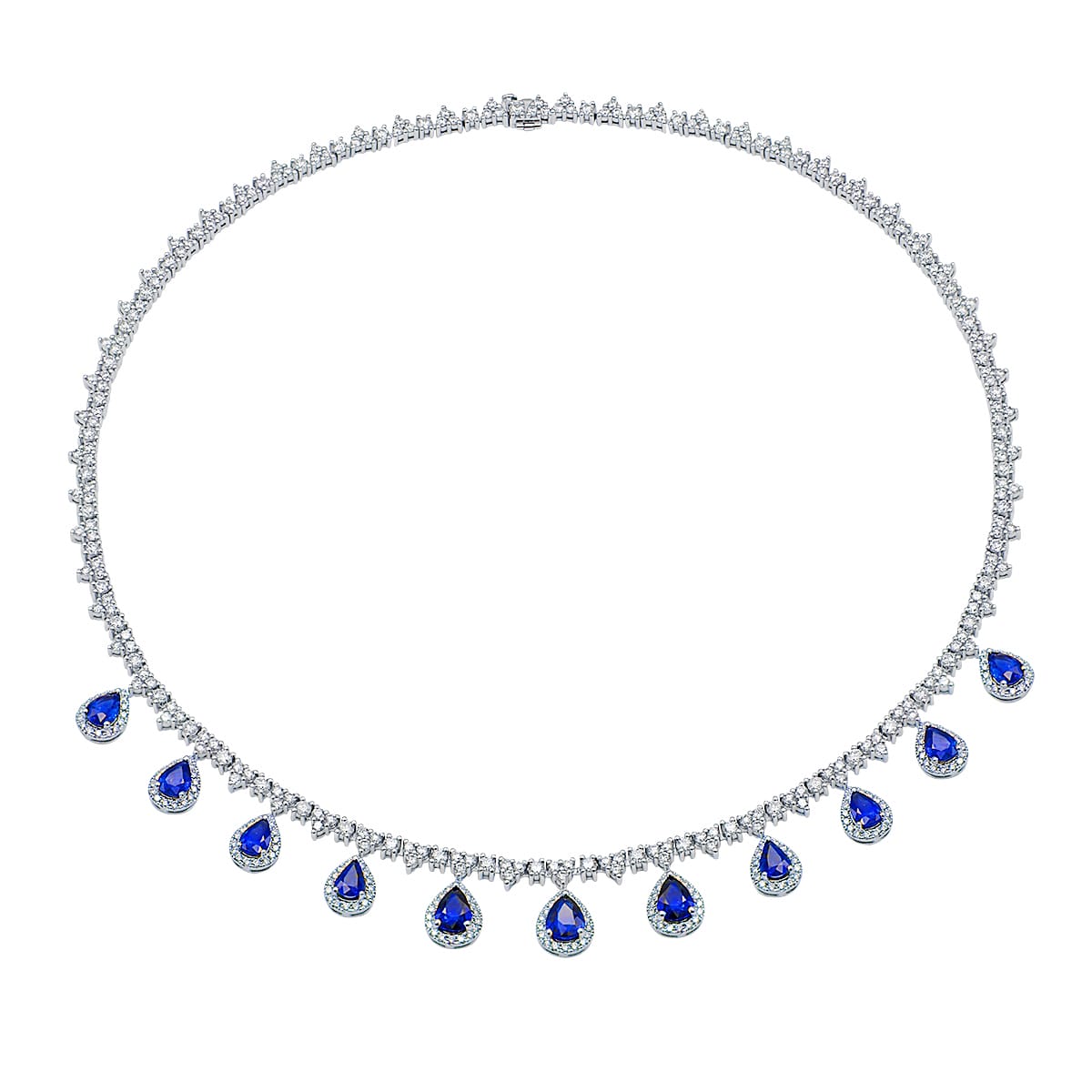 18K White Gold Blue Sapphire Necklace, 9.25ct