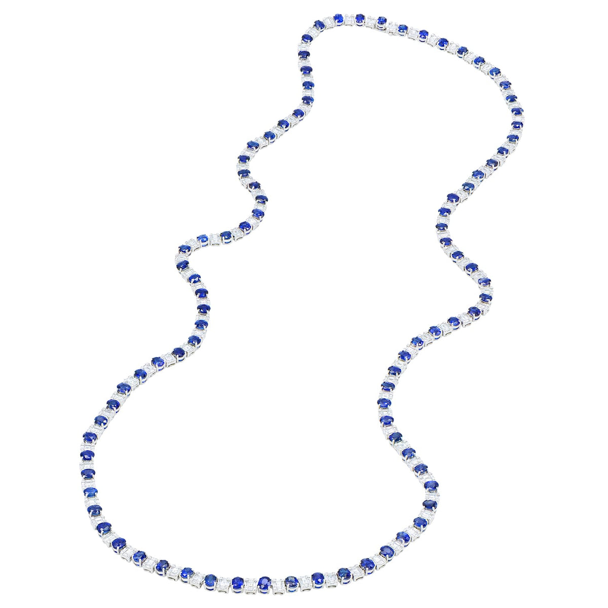 18K White Gold Blue Sapphire Necklace, 36.86ct