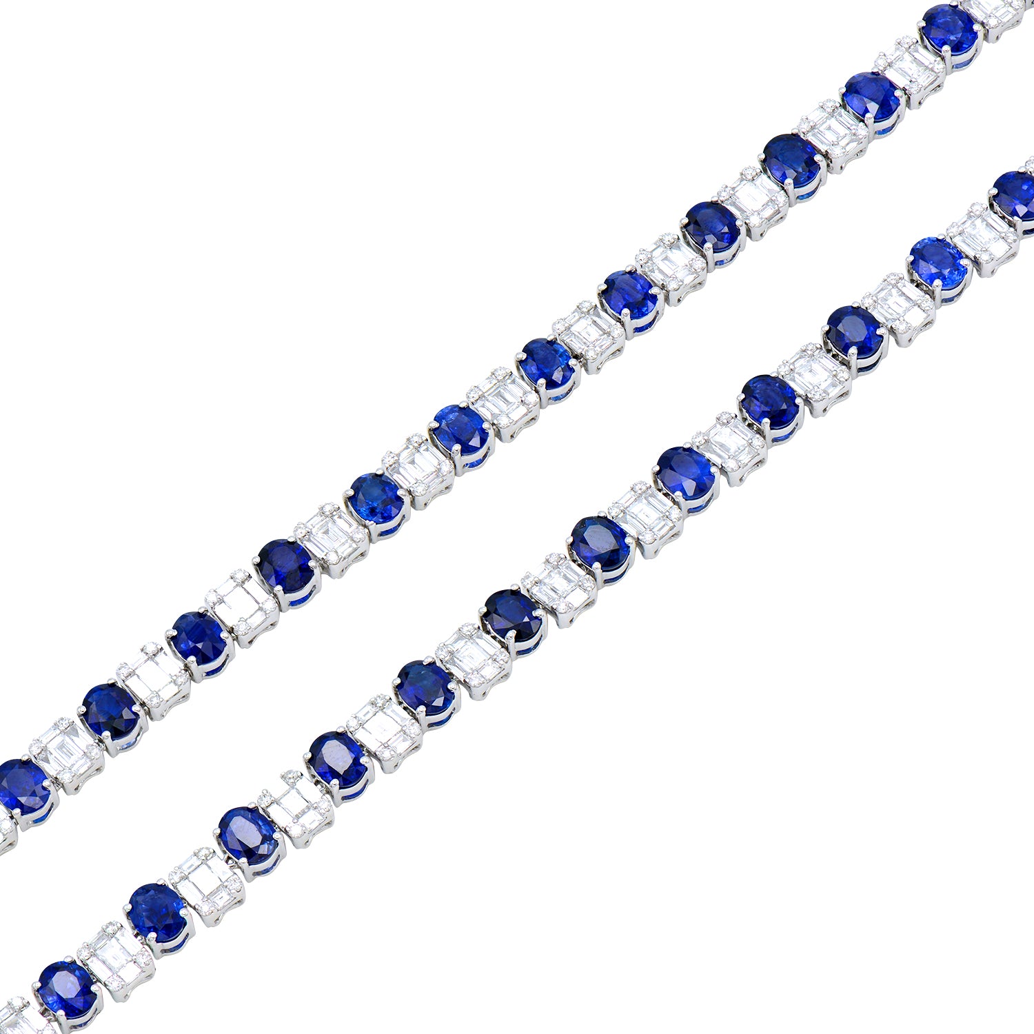 18K White Gold Blue Sapphire Necklace, 36.86ct