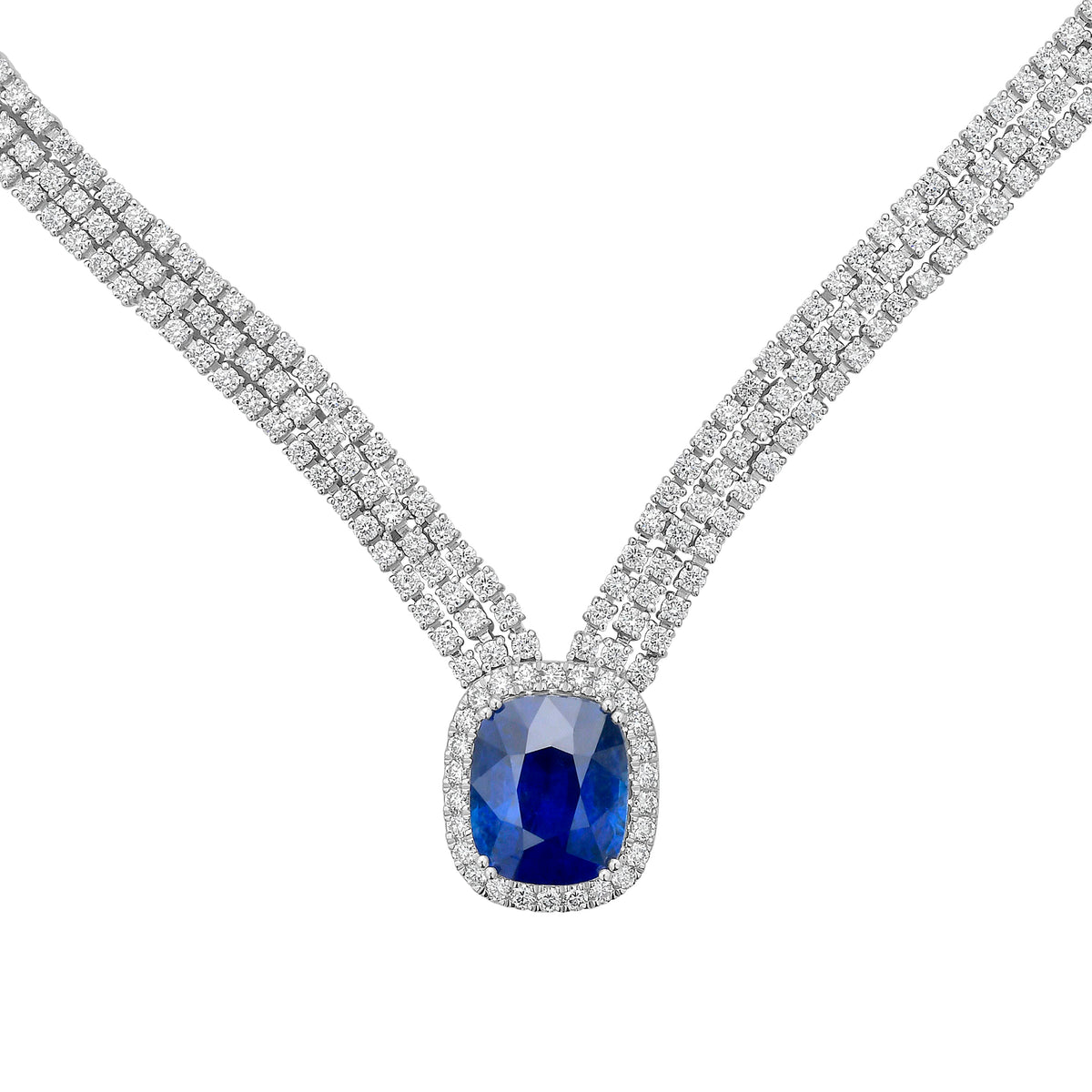 Handmade 18K White Gold Blue Sapphire Necklace, 9.02ct