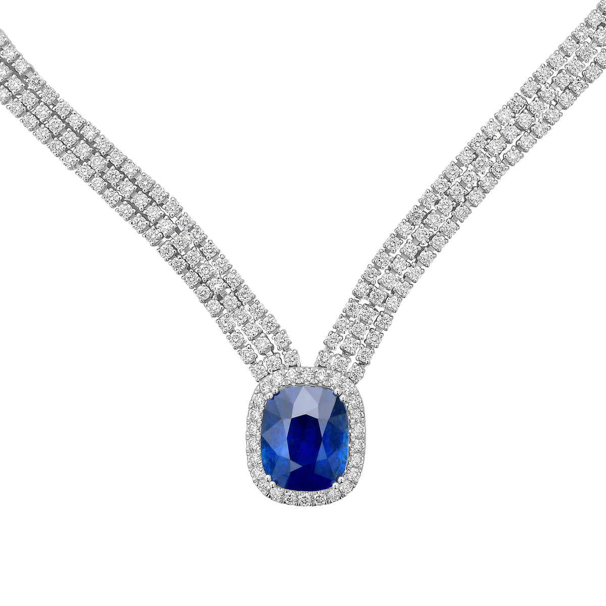 Handmade 18K White Gold Blue Sapphire Necklace, 9.02ct
