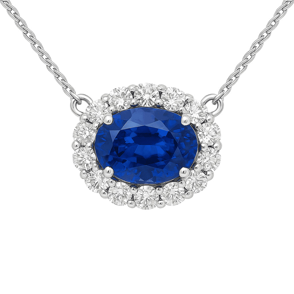 Handmade 18K White Gold Blue Sapphire Necklace, 1.23ct