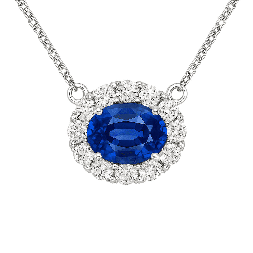 Handmade 18K White Gold Blue Sapphire Necklace, 1.24ct