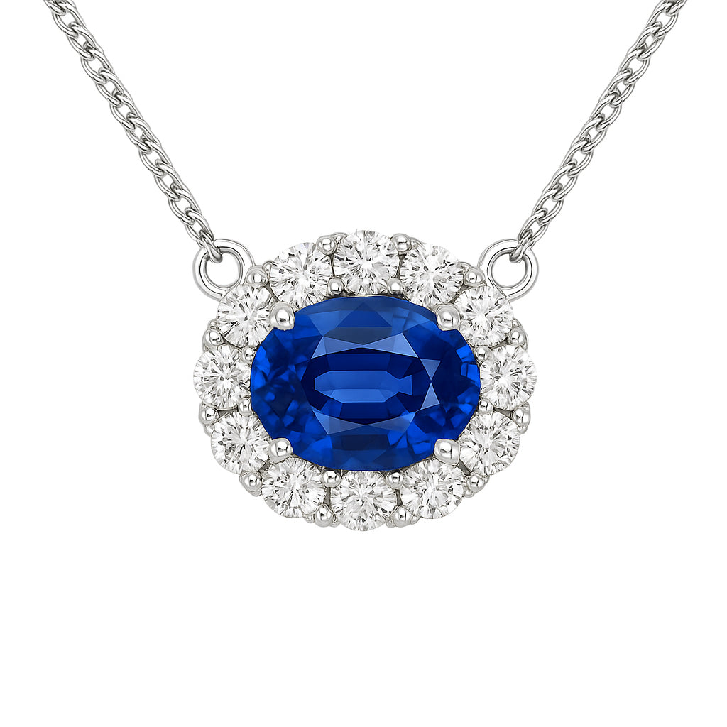 Handmade 18K White Gold Blue Sapphire Necklace, 1.24ct