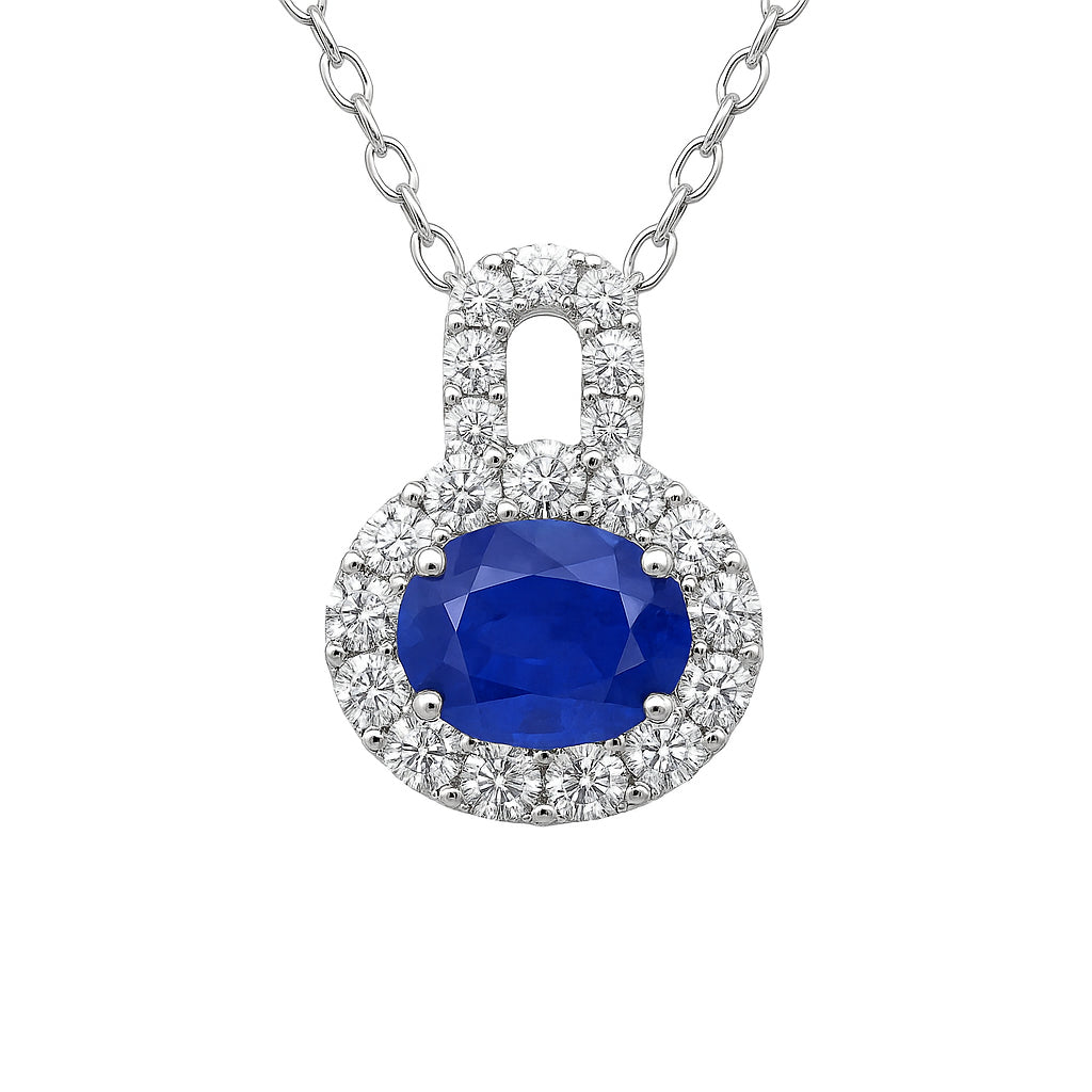Handmade 18K White Gold Blue Sapphire Necklace, 1.44ct