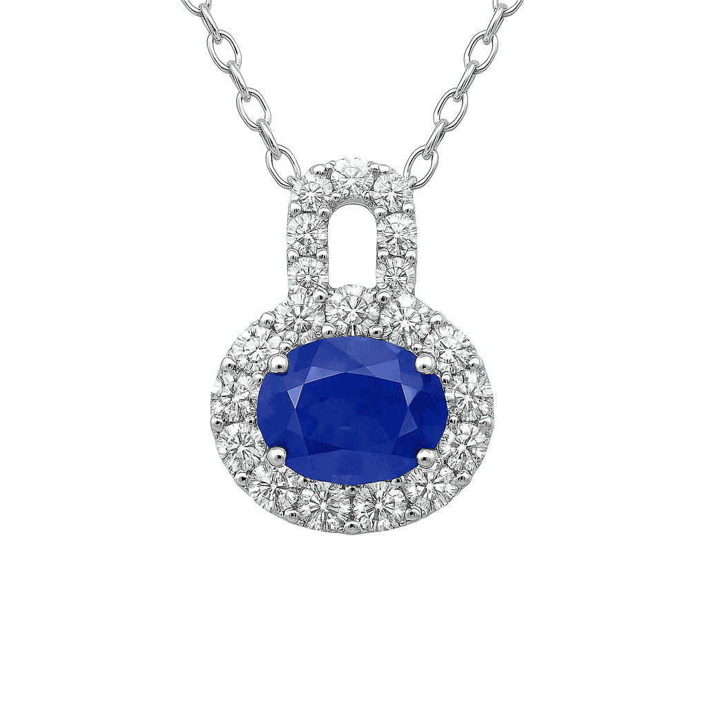 Handmade 18K White Gold Blue Sapphire Necklace, 1.44ct