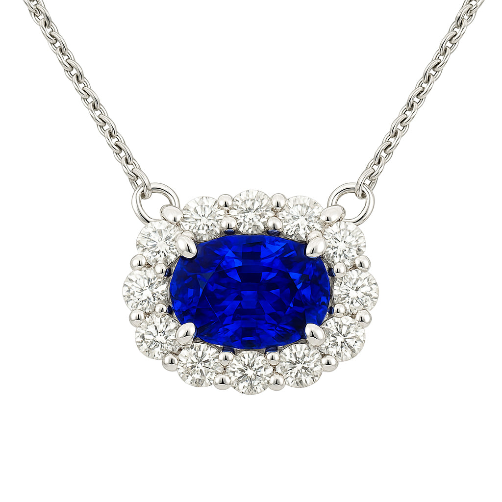 Handmade 18K White Gold Blue Sapphire Necklace, 1.31ct