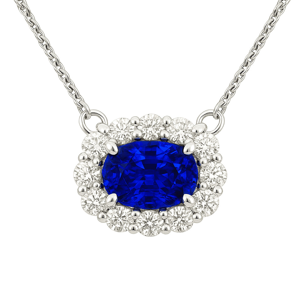 Handmade 18K White Gold Blue Sapphire Necklace, 1.31ct