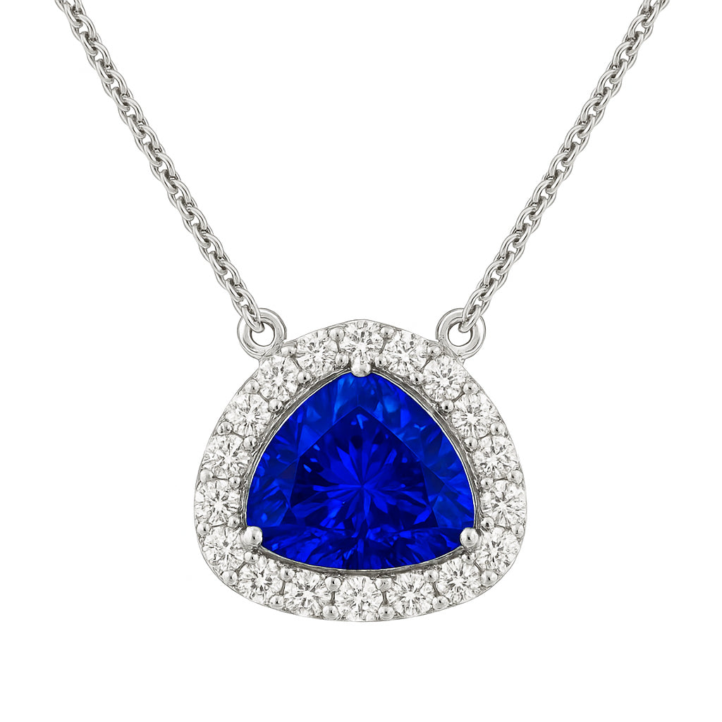 Handmade 18K White Gold Blue Sapphire Necklace, 2.31ct