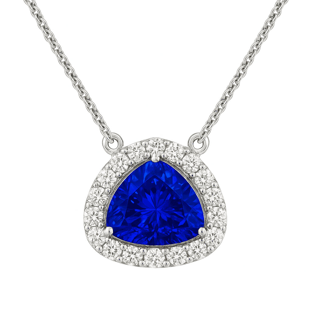 Handmade 18K White Gold Blue Sapphire Necklace, 2.31ct
