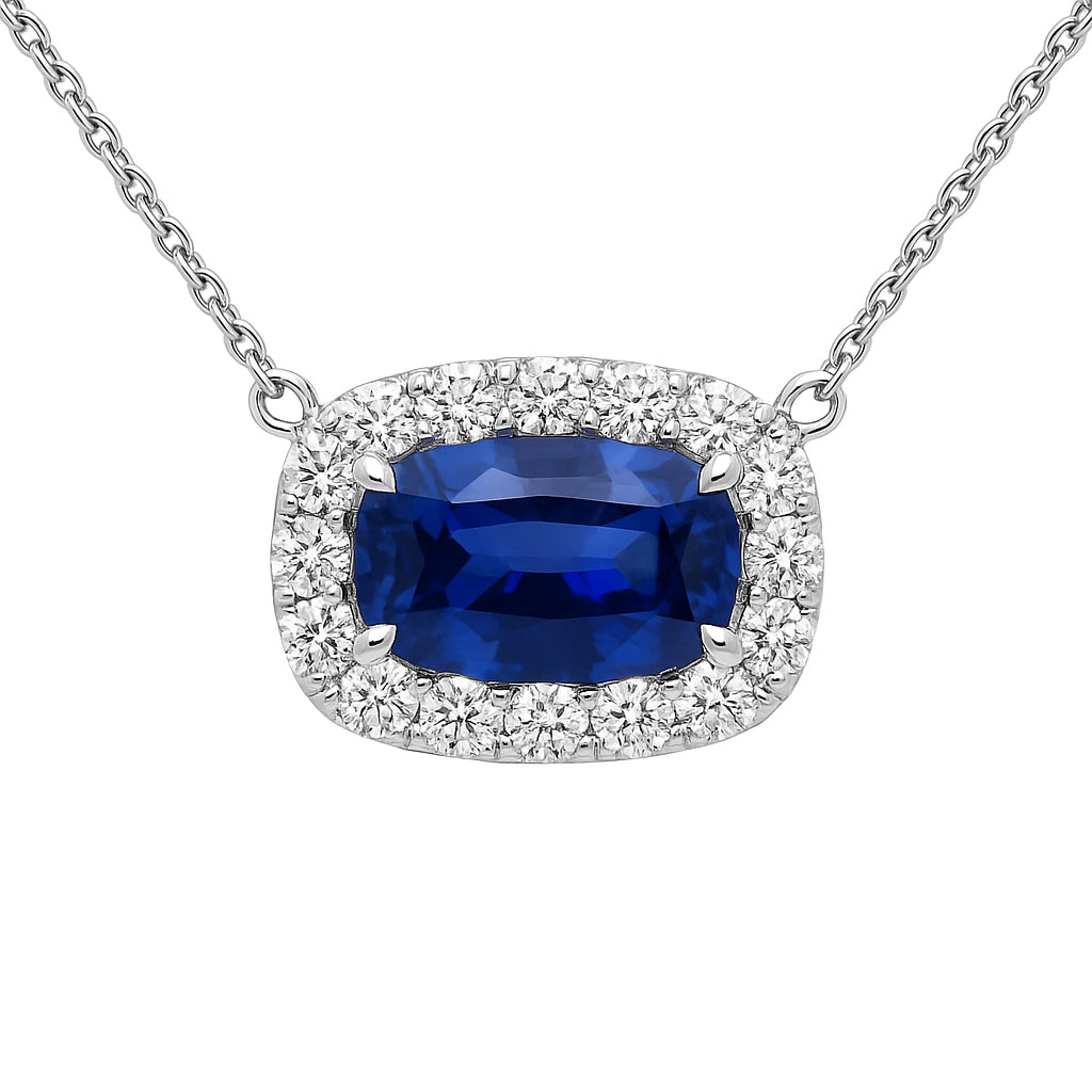 Handmade 18K White Gold Blue Sapphire Necklace, 1.55ct