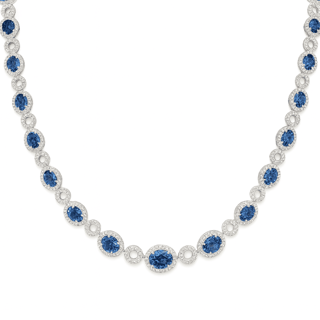 18K White Gold Blue Sapphire Necklace, 21.77ct