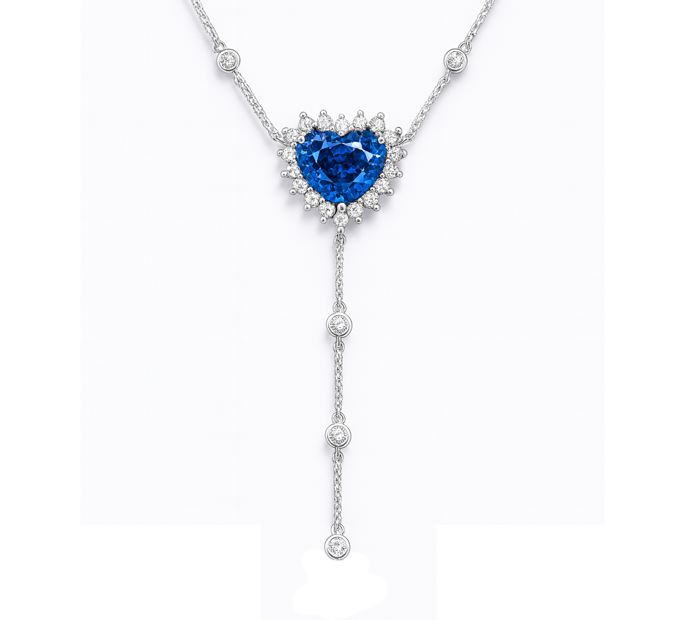 18K White Gold Blue Sapphire Necklace, 3.09ct