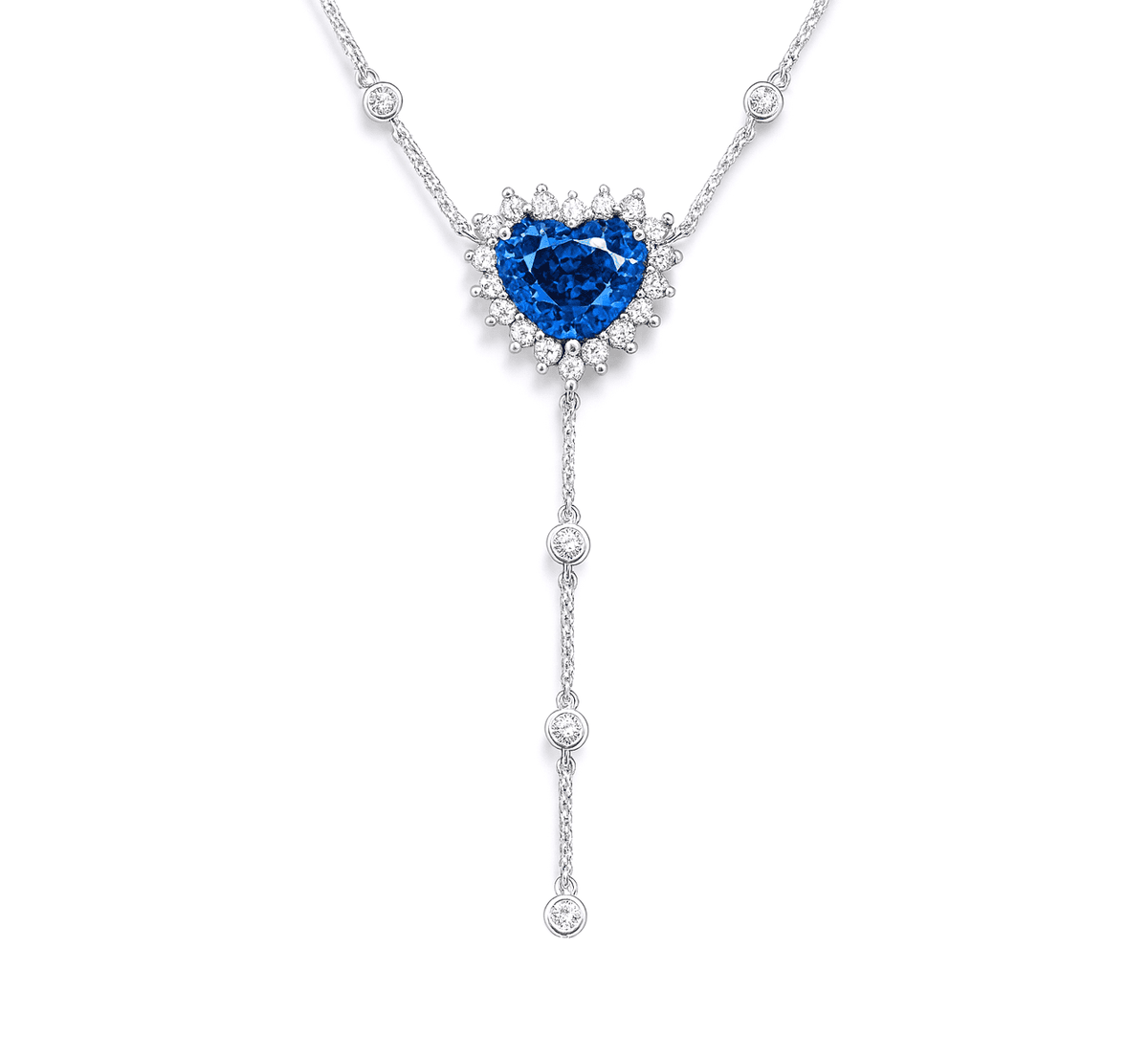 18K White Gold Blue Sapphire Necklace, 3.09ct