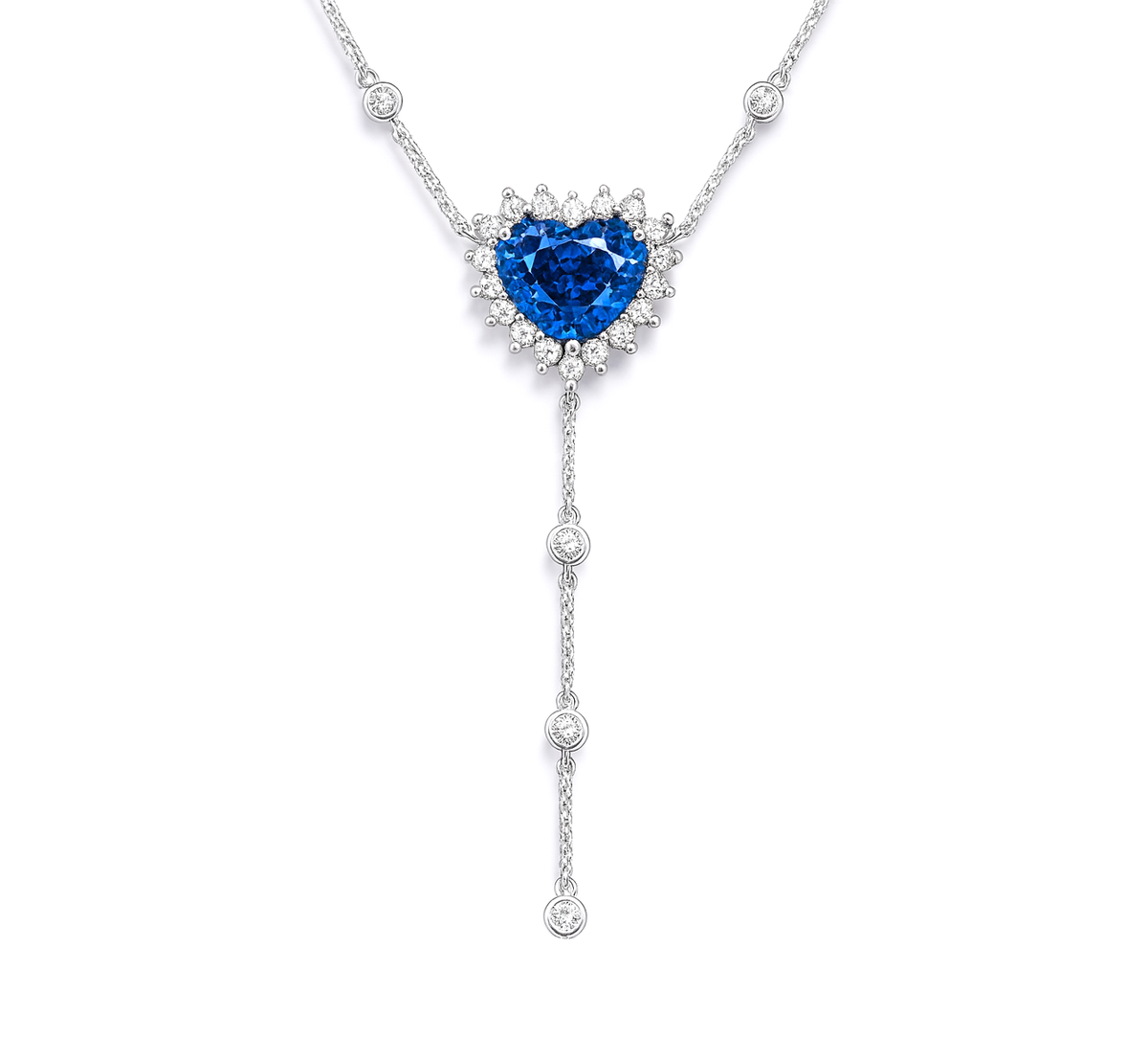 18K White Gold Blue Sapphire Necklace, 3.09ct