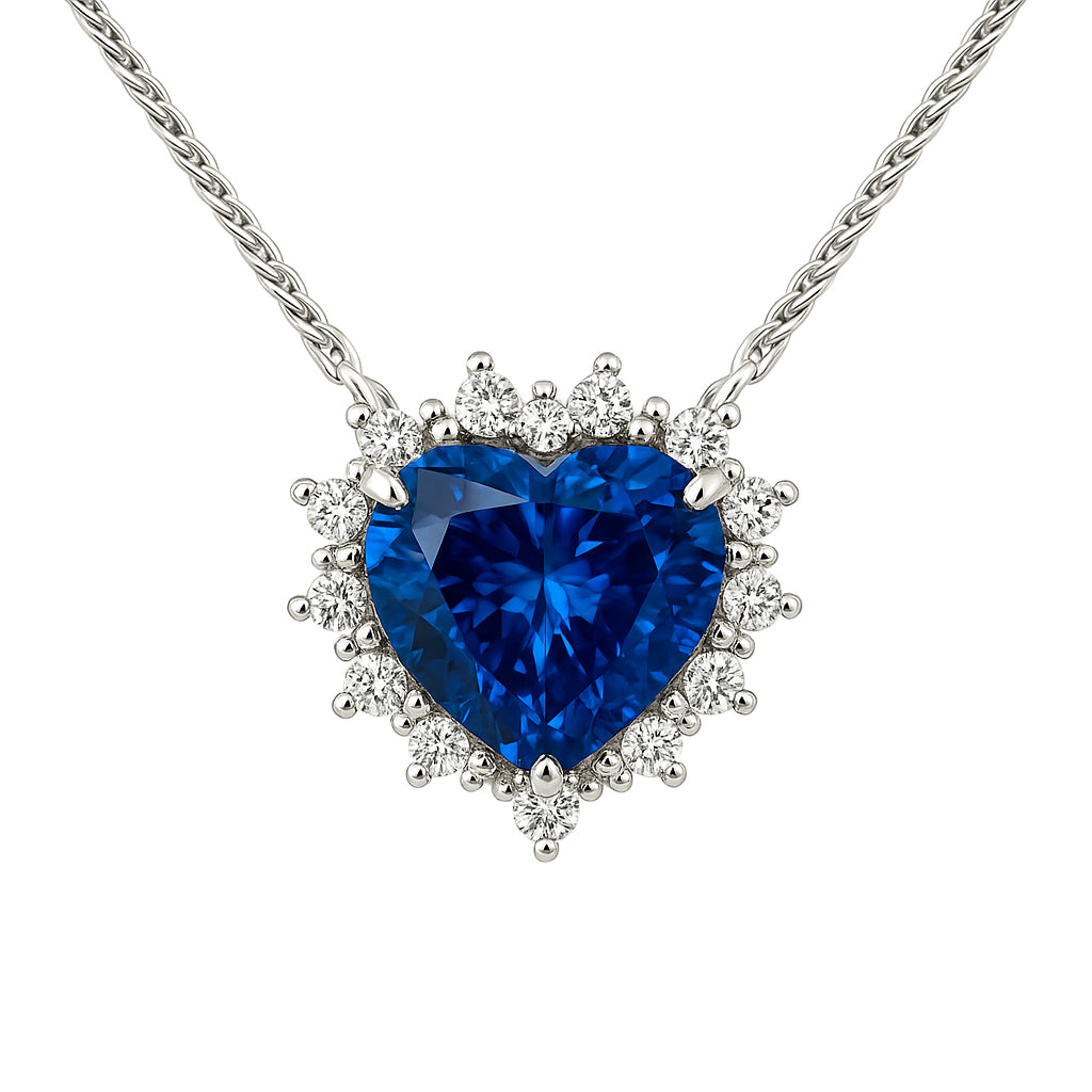 Handmade 18K White Gold Blue Sapphire Necklace, 2.76ct
