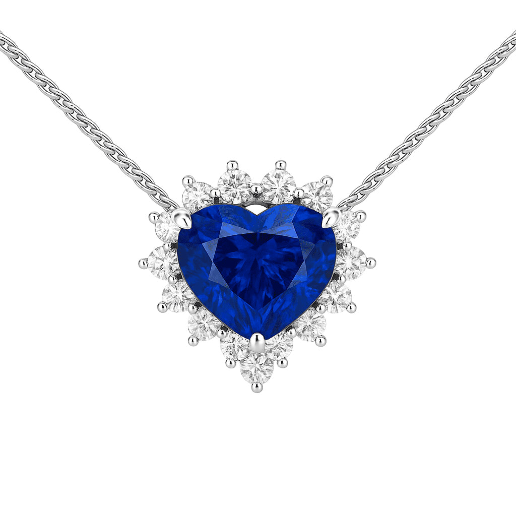 Handmade 18K White Gold Blue Sapphire Necklace, 2ct