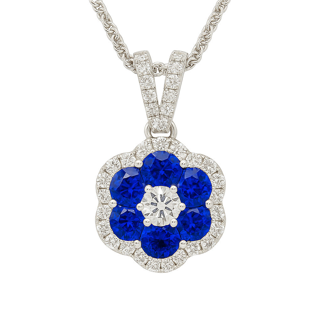 14K White Gold Blue Sapphire Pendant, 0.6ct