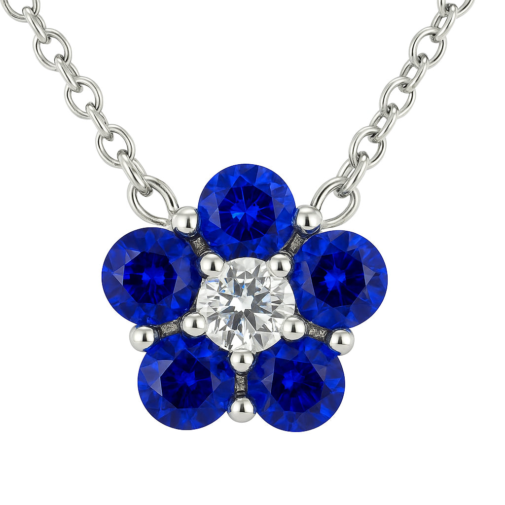 18KW Blue Sapphire Flower Pendant