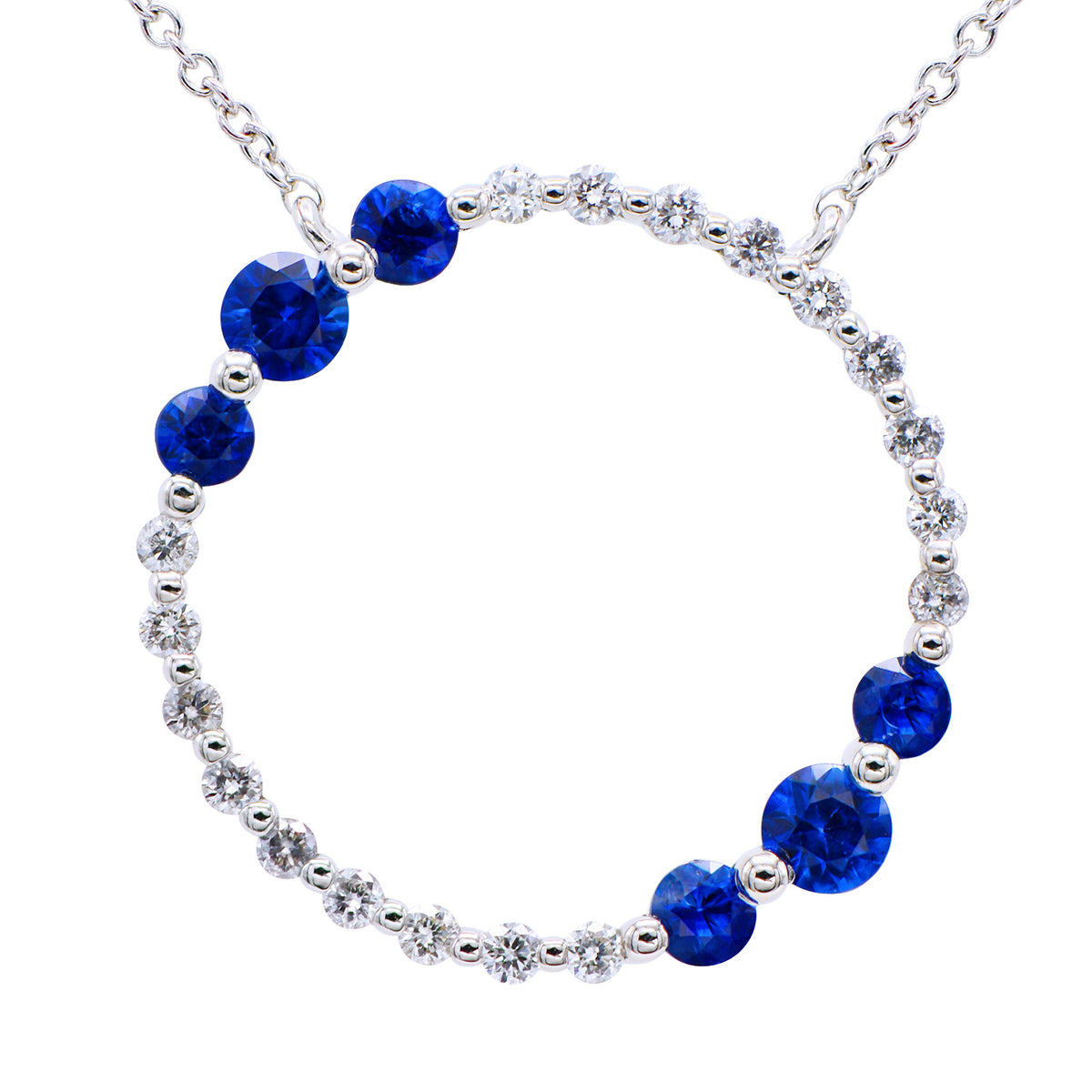 14K White Gold Sapphire and Diamond Circle Necklace, 0.4ct