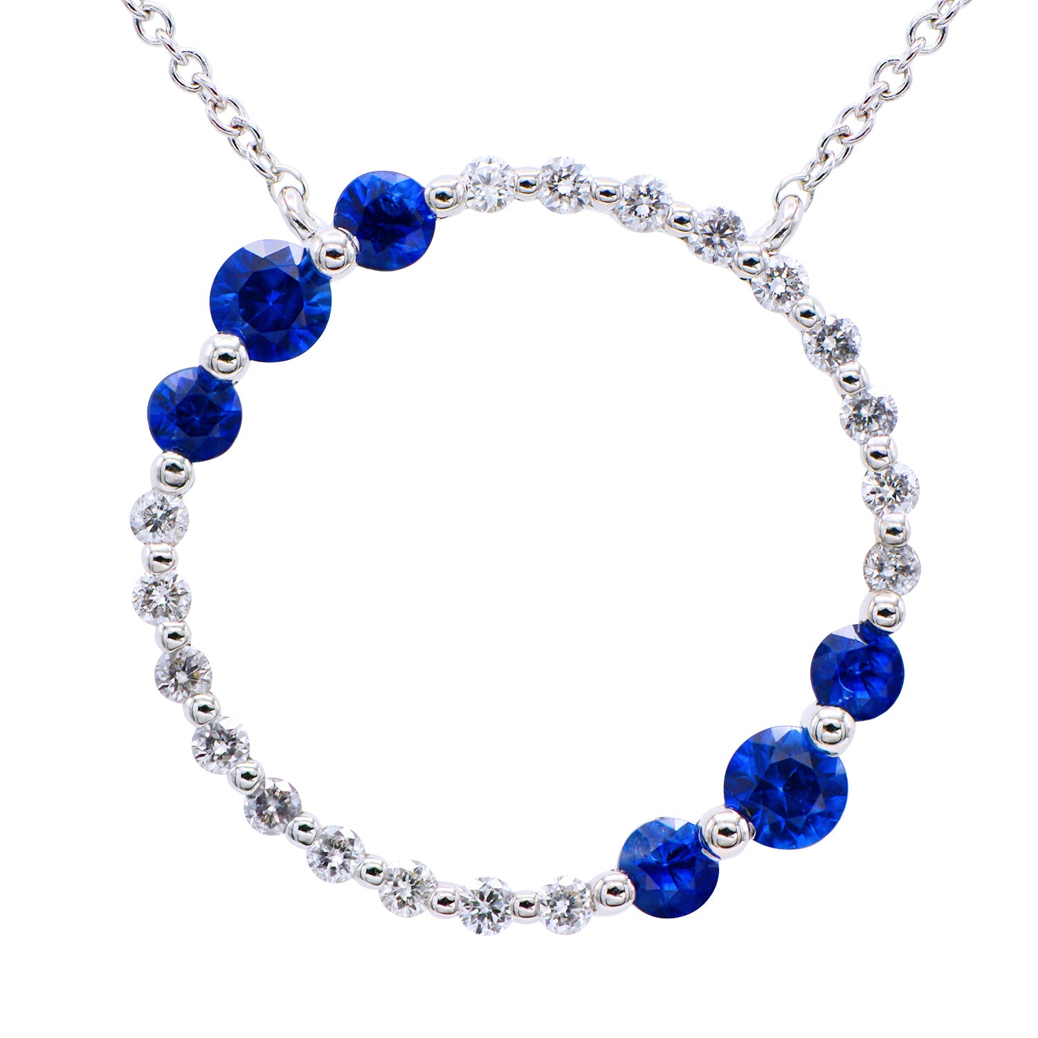 14K White Gold Sapphire and Diamond Circle Necklace, 0.4ct