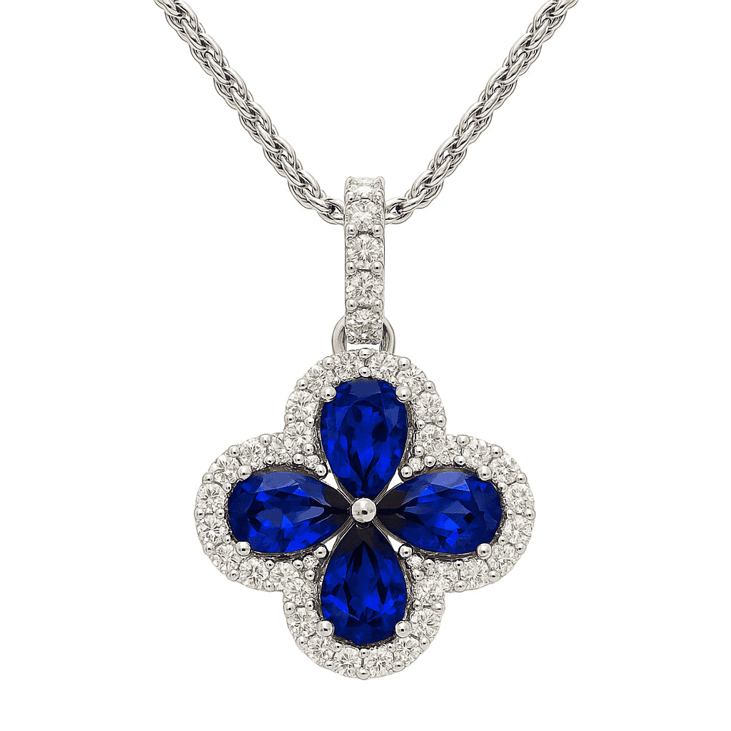 18K White Gold Blue Sapphire Pendant, 8-9mm, 2.1ct