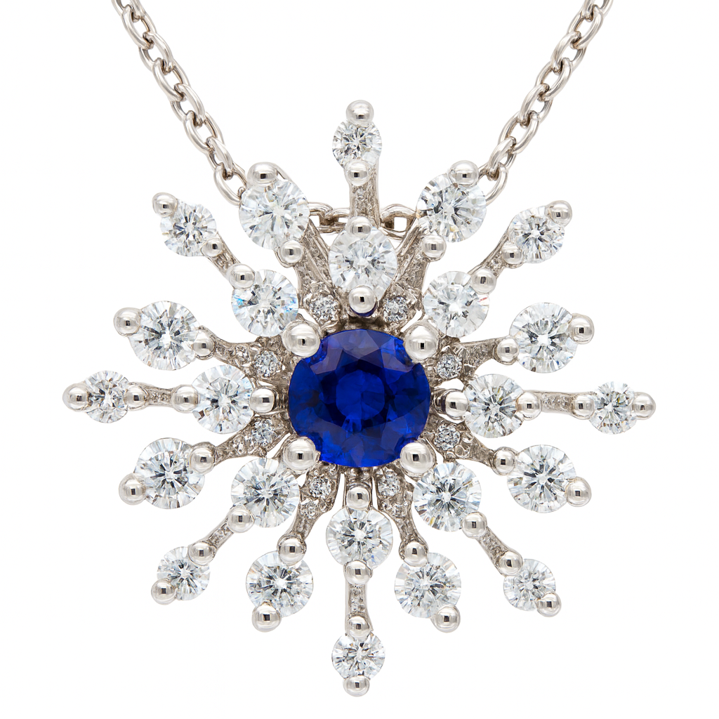 18K White Gold Blue Sapphire Pendant, 0.26ct